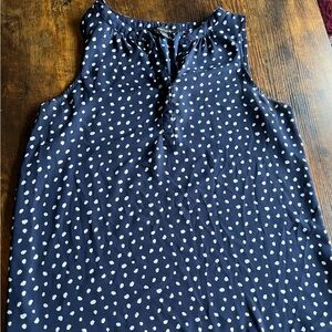 Market & Spruce Split Neck Sleeveless Blouse Sz M EUC Blue & White Polka Dot